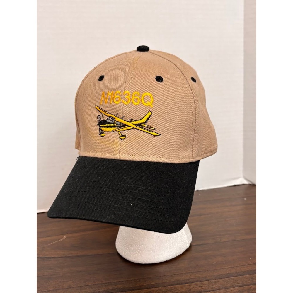 Otto Aviation Airplane N1636Q Embroidered Hat Tan Black Adjustable Cap